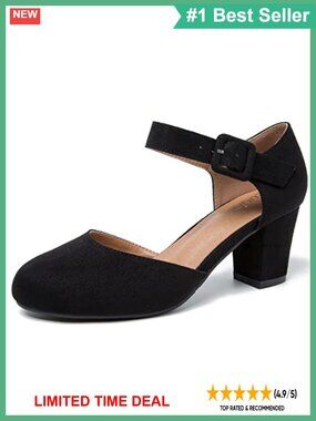 Women's Closed Toe Ankle Strap Block Heel Pump Mary Jane Dress Shoe